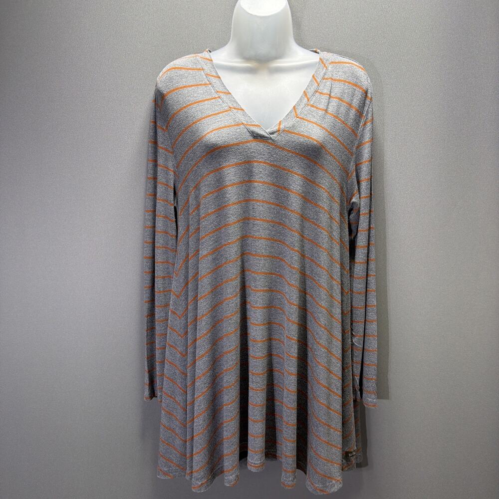 Matilda Jane Wind Song Tee Tunic Top Grey Orange Striped Size Large